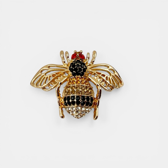 Vintage Style Bee Brooch Gold Tone Rhinestone Insect Pin Black Gold Crystal Stat - Picture 4 of 4
